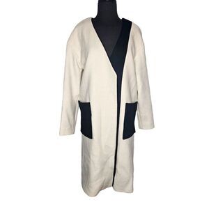 310Mood Cashmere Blend Coat Women's XS Black Ivory Open Front Beetlejuice Modern
